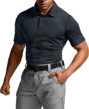 CQR Men's Polo Shirts, Tactical Short Sleeve Golf Performance Shirts, Lightweight Dry Fit UPF 50  Pique