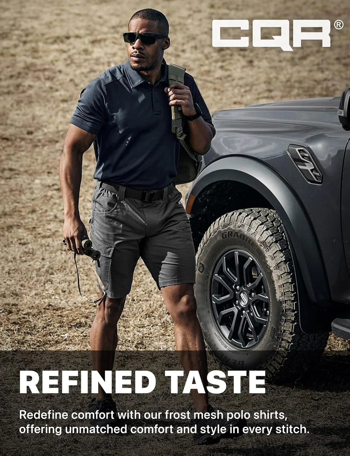 CQR Men's Polo Shirts, Tactical Short Sleeve Golf Performance Shirts, Lightweight Dry Fit UPF 50  Pique