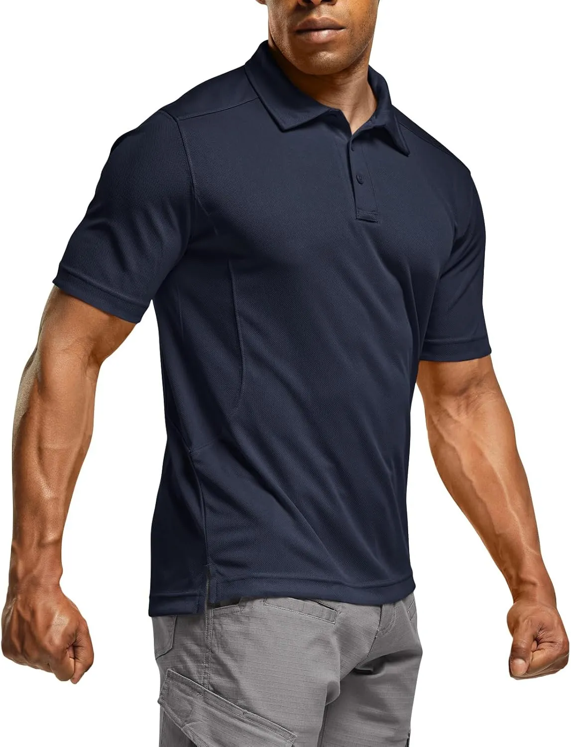 CQR Men's Polo Shirts, Tactical Short Sleeve Golf Performance Shirts, Lightweight Dry Fit UPF 50  Pique