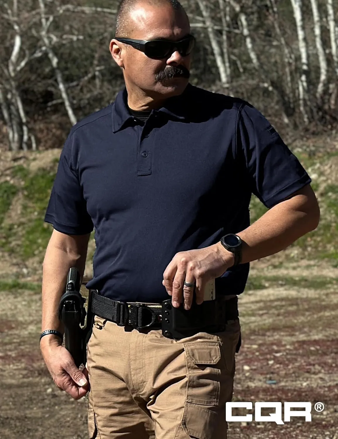 CQR Men's Polo Shirts, Tactical Short Sleeve Golf Performance Shirts, Lightweight Dry Fit UPF 50  Pique