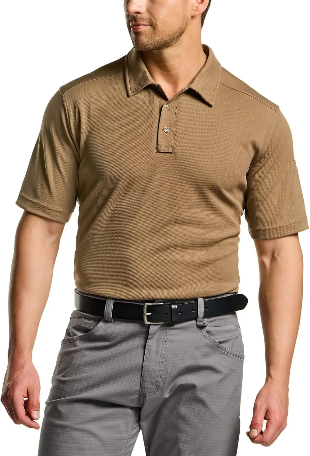 CQR Men's Polo Shirts, Tactical Short Sleeve Golf Performance Shirts, Lightweight Dry Fit UPF 50  Pique