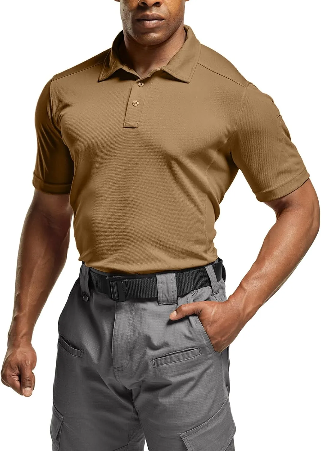 CQR Men's Polo Shirts, Tactical Short Sleeve Golf Performance Shirts, Lightweight Dry Fit UPF 50  Pique