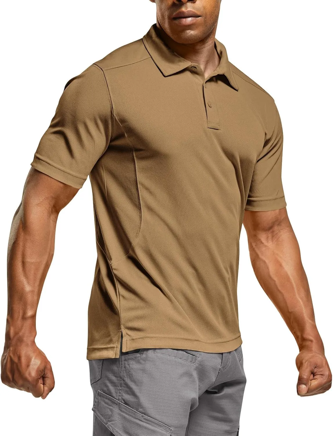 CQR Men's Polo Shirts, Tactical Short Sleeve Golf Performance Shirts, Lightweight Dry Fit UPF 50  Pique