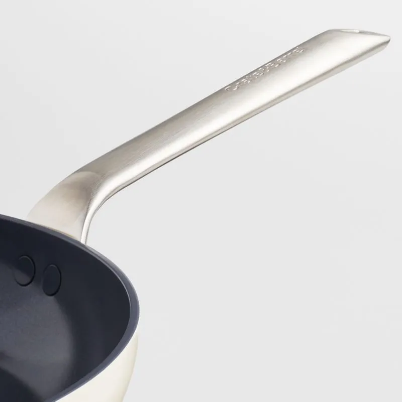 Crate & Barrel EvenCook Ceramic Cream Ceramic Nonstick 12" Fry Pan with Lid