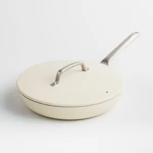 Crate & Barrel EvenCook Ceramic Cream Ceramic Nonstick 12" Fry Pan with Lid