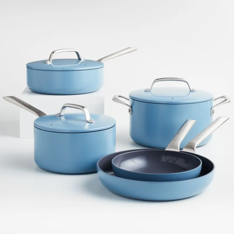 Crate & Barrel EvenCook Ceramic Denim Ceramic Nonstick 8-Piece Cookware Set
