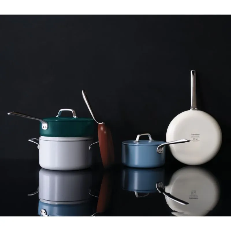Crate & Barrel EvenCook Ceramic Denim Ceramic Nonstick 8-Piece Cookware Set