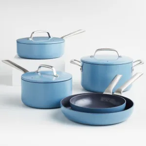 Crate & Barrel EvenCook Ceramic Denim Ceramic Nonstick 8-Piece Cookware Set