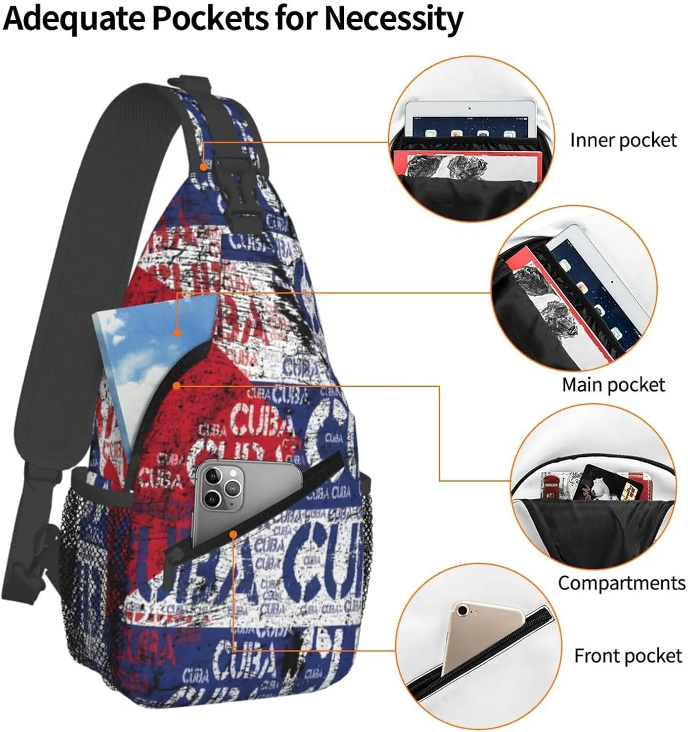 Cuba Flag Crossbody Bag Cross Chest Bag Adjustable Sling Backpack Sports Gym Shoulder Bags Travel Cycling Daypack Diagonally Casual Rucksack