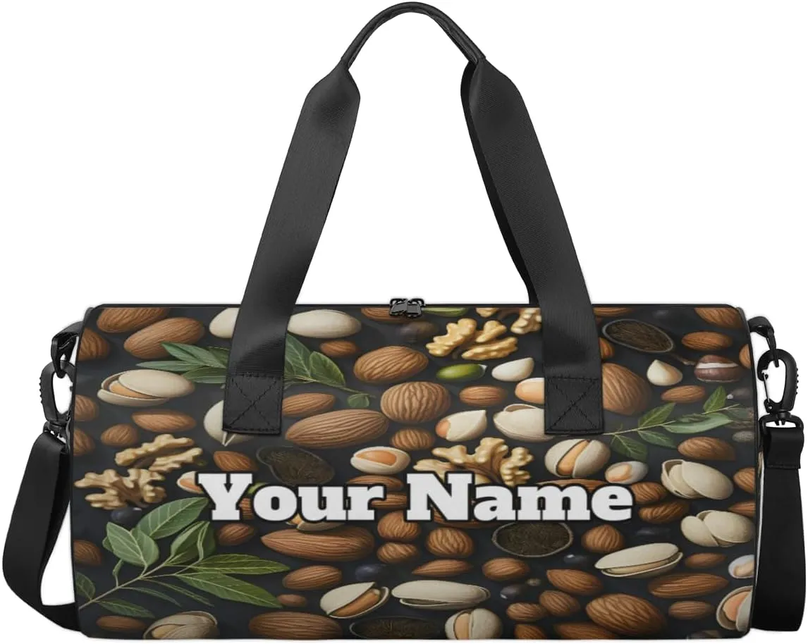 Custom Gym Bag for Women Men with Name, Personalized Nuts Duffel Bag for Sports, Waterproof Dance Bag, Lightweight Carryon Gym Bag, Colorful Nuts