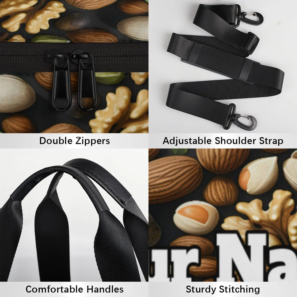 Custom Gym Bag for Women Men with Name, Personalized Nuts Duffel Bag for Sports, Waterproof Dance Bag, Lightweight Carryon Gym Bag, Colorful Nuts