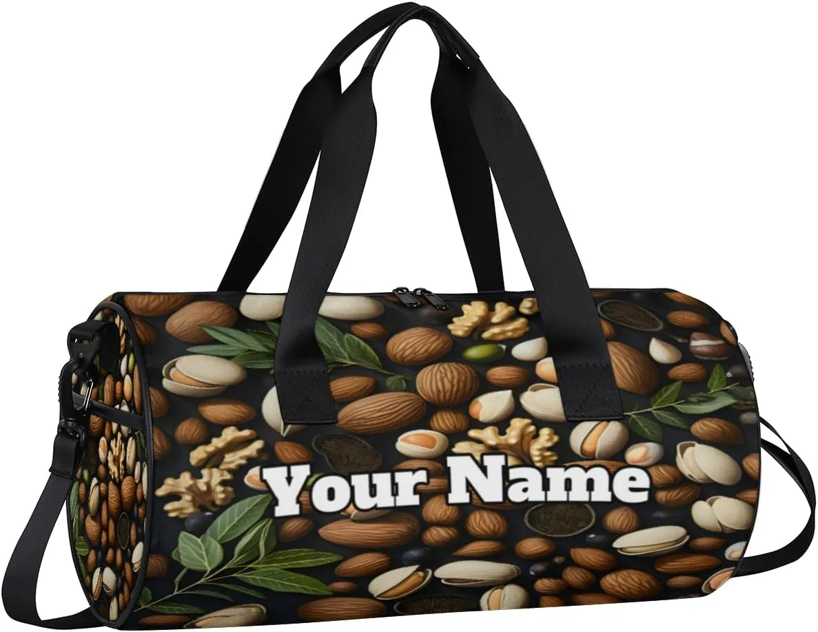 Custom Gym Bag for Women Men with Name, Personalized Nuts Duffel Bag for Sports, Waterproof Dance Bag, Lightweight Carryon Gym Bag, Colorful Nuts
