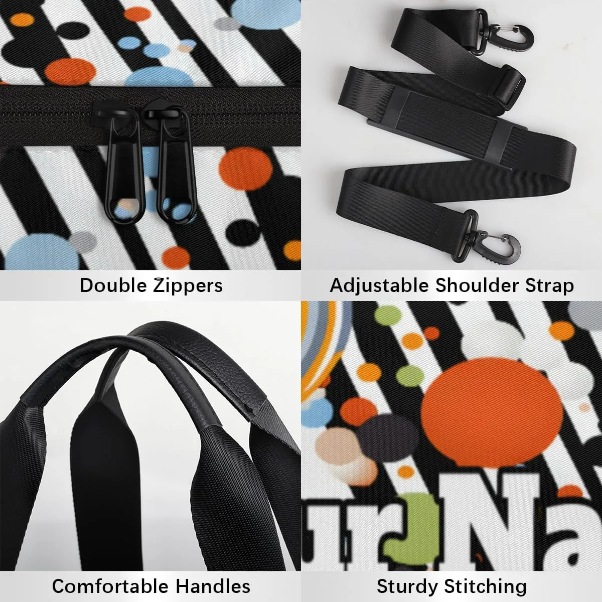 Custom Gym Bag for Women Men with Name, Personalized Polka Dots Duffel Bag for Sports, Waterproof Dance Bag, Lightweight Carryon Gym Bag, Stripes