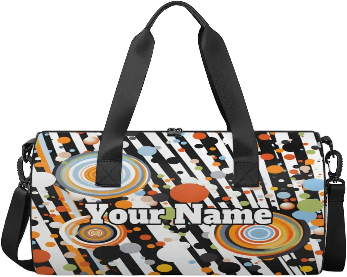 Custom Gym Bag for Women Men with Name, Personalized Polka Dots Duffel Bag for Sports, Waterproof Dance Bag, Lightweight Carryon Gym Bag, Stripes