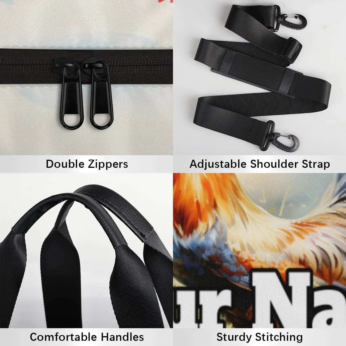 Custom Gym Bag for Women Men with Name, Personalized Rooster Duffel Bag for Sports, Waterproof Dance Bag, Lightweight Carryon Gym Bag, Wild Flower