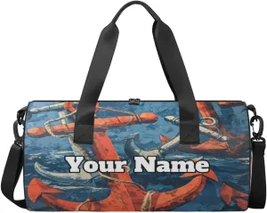 Custom Gym Bag for Women Men with Name, Personalized Vintage Anchor Duffel Bag for Sports, Waterproof Dance Bag, Lightweight Carryon Gym Bag, Nautical