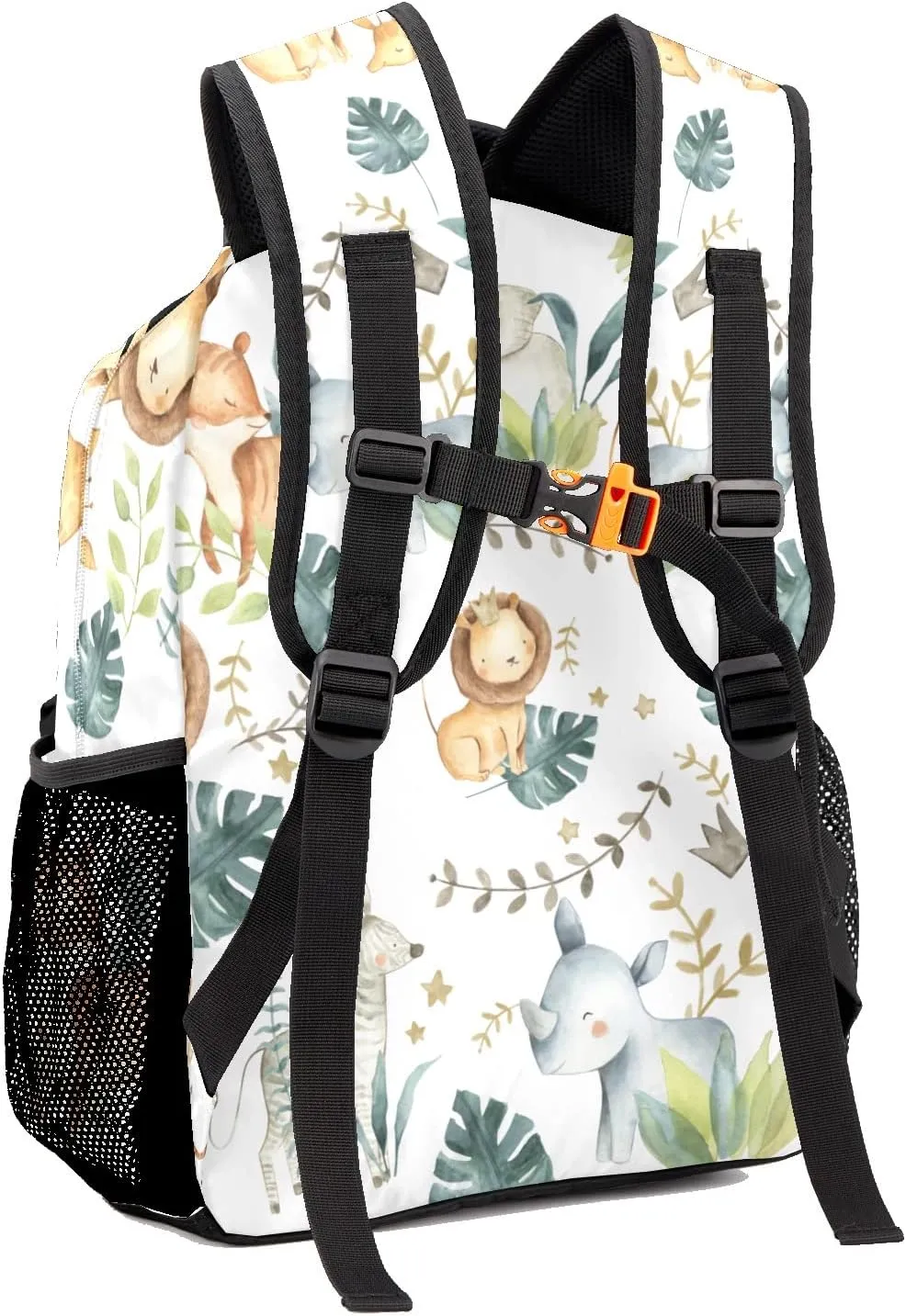 Custom Kid Backpack, Jungle Animals Safari Leaves Personalized School Bookbag with Your Own Name, Customization Casual Bookbags for Student Girls Boys