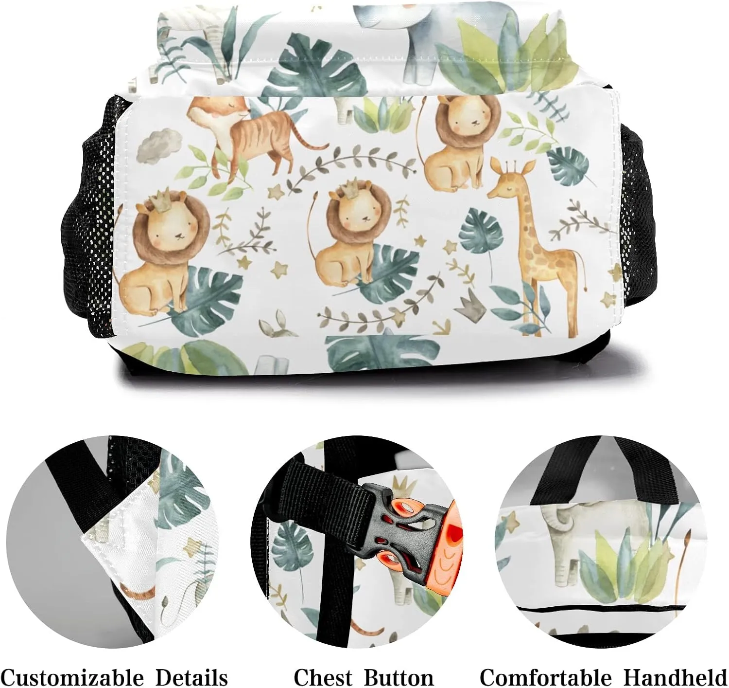 Custom Kid Backpack, Jungle Animals Safari Leaves Personalized School Bookbag with Your Own Name, Customization Casual Bookbags for Student Girls Boys