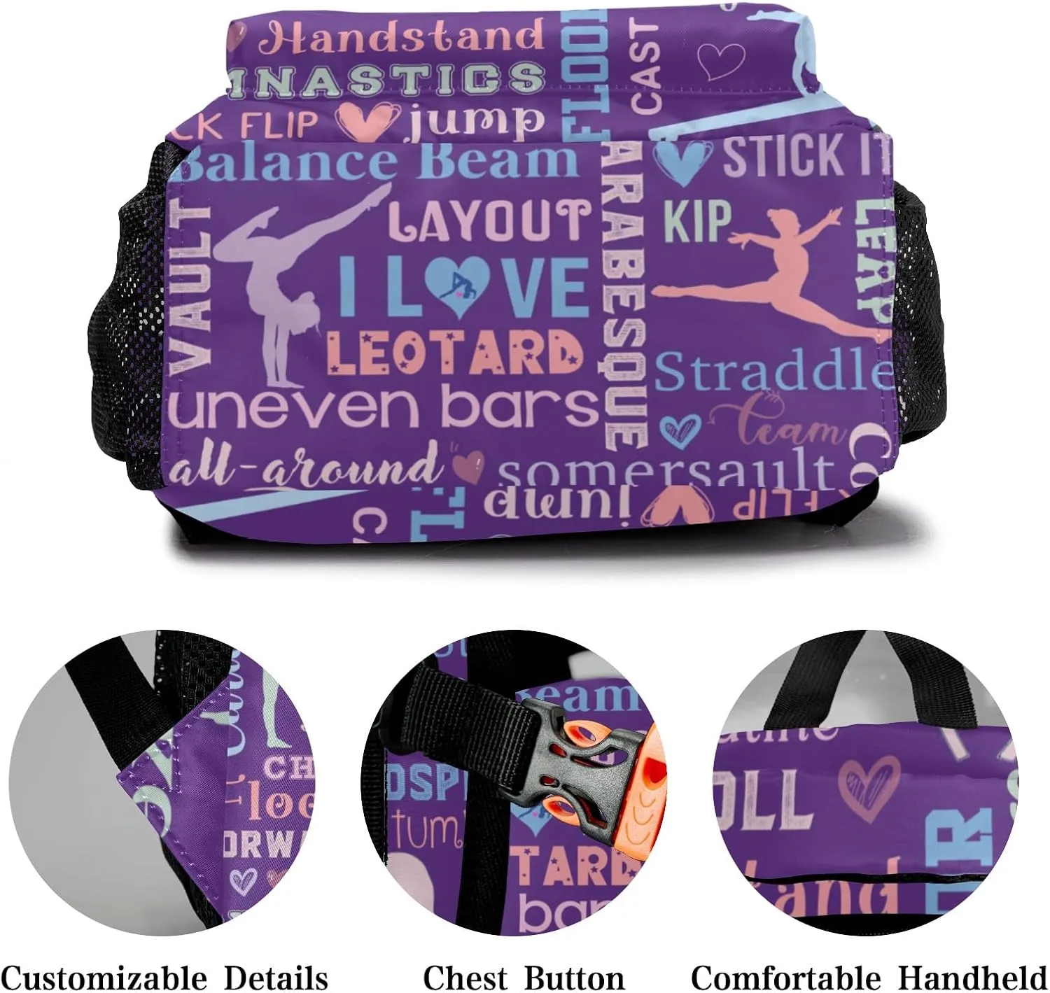 Custom Kid Backpack, Lettering Word Gymnast Pinkish Purple Personalized School Bookbag with Your Own Name, Customization Casual Bookbags for Student Girls Boys