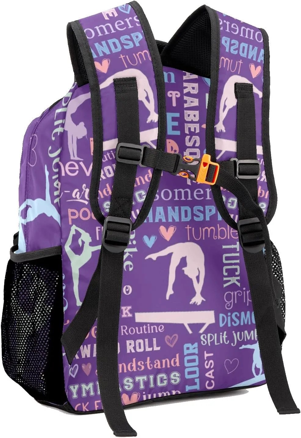 Custom Kid Backpack, Lettering Word Gymnast Pinkish Purple Personalized School Bookbag with Your Own Name, Customization Casual Bookbags for Student Girls Boys