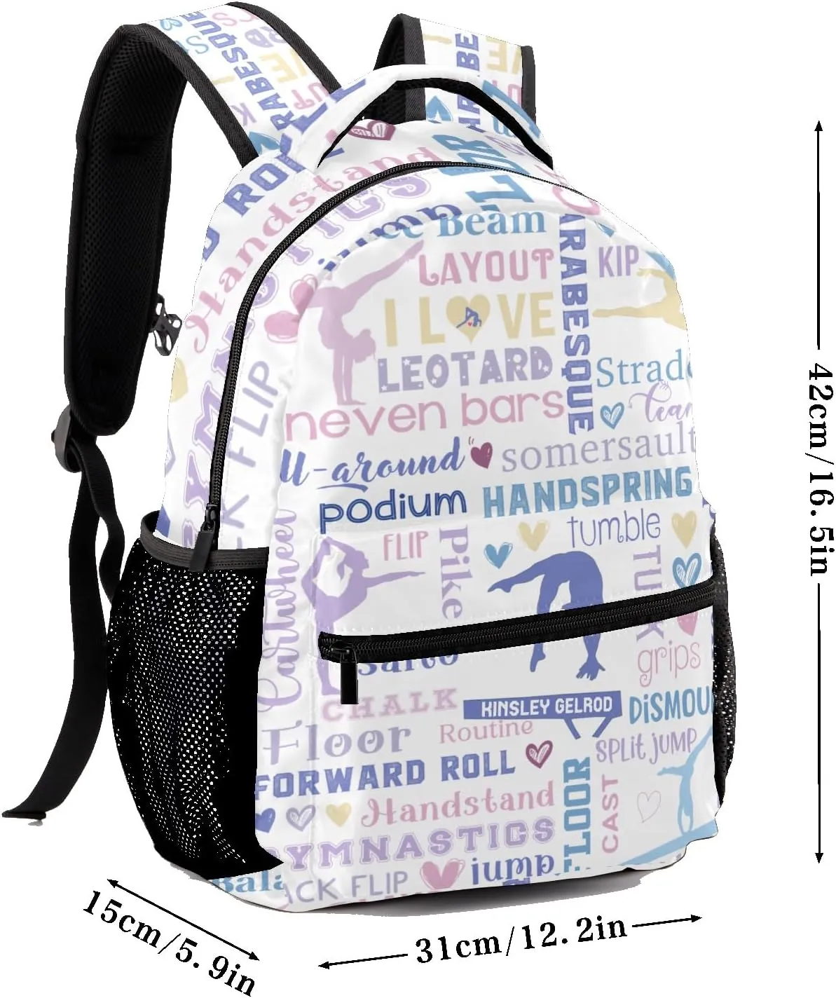 Custom Kid Backpack, Sport Athlete Girl Gymnastics Violet Pink Personalized School Bookbag with Your Own Name, Customization Casual Bookbags for Student Girls Boys