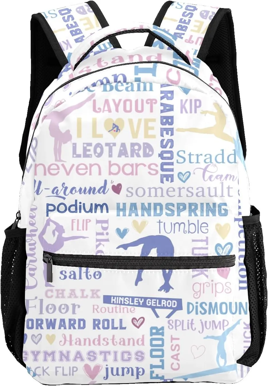 Custom Kid Backpack, Sport Athlete Girl Gymnastics Violet Pink Personalized School Bookbag with Your Own Name, Customization Casual Bookbags for Student Girls Boys