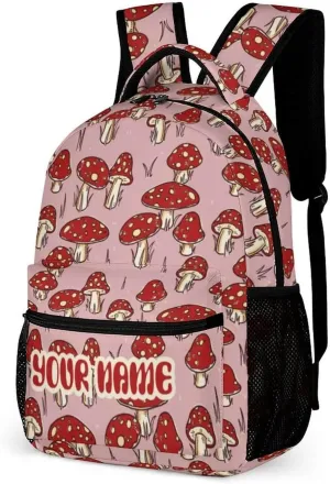 Custom Mushroom Backpack for Kids Girls Boys School, 16 Inches Cute Mushroom Theme Bookbag, Adjustable, Lightweight, Large Capacity, Colorful Mushroom Backpack for School