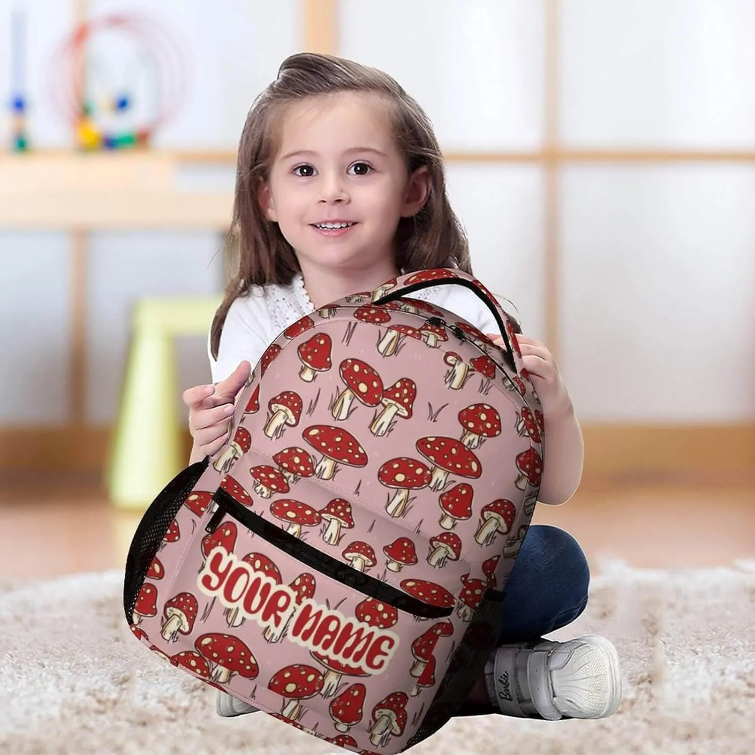 Custom Mushroom Backpack for Kids Girls Boys School, 16 Inches Cute Mushroom Theme Bookbag, Adjustable, Lightweight, Large Capacity, Colorful Mushroom Backpack for School