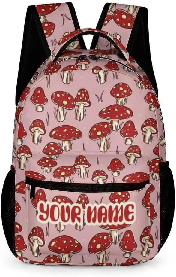 Custom Mushroom Backpack for Kids Girls Boys School, 16 Inches Cute Mushroom Theme Bookbag, Adjustable, Lightweight, Large Capacity, Colorful Mushroom Backpack for School