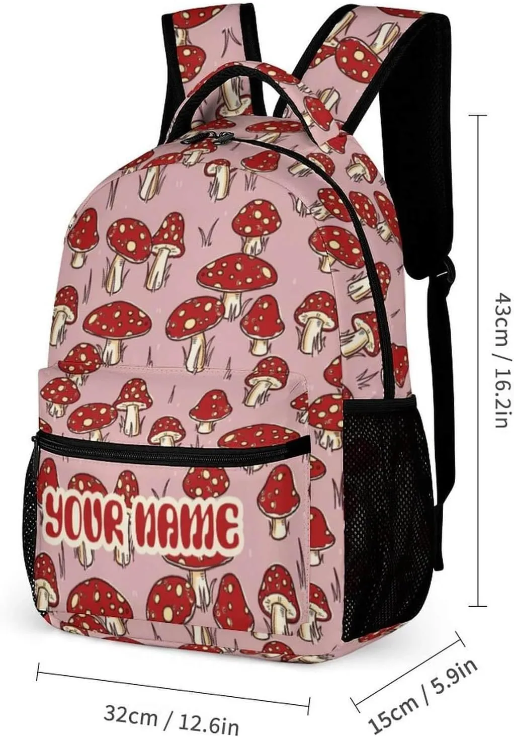 Custom Mushroom Backpack for Kids Girls Boys School, 16 Inches Cute Mushroom Theme Bookbag, Adjustable, Lightweight, Large Capacity, Colorful Mushroom Backpack for School