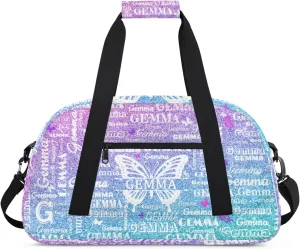 Custom Sport Duffel Bag with Name Butterfly Travel Overnight Bag for Women Men Waterproof Dance Ballet Bag Lightweight 18.9in, Gradient Blue