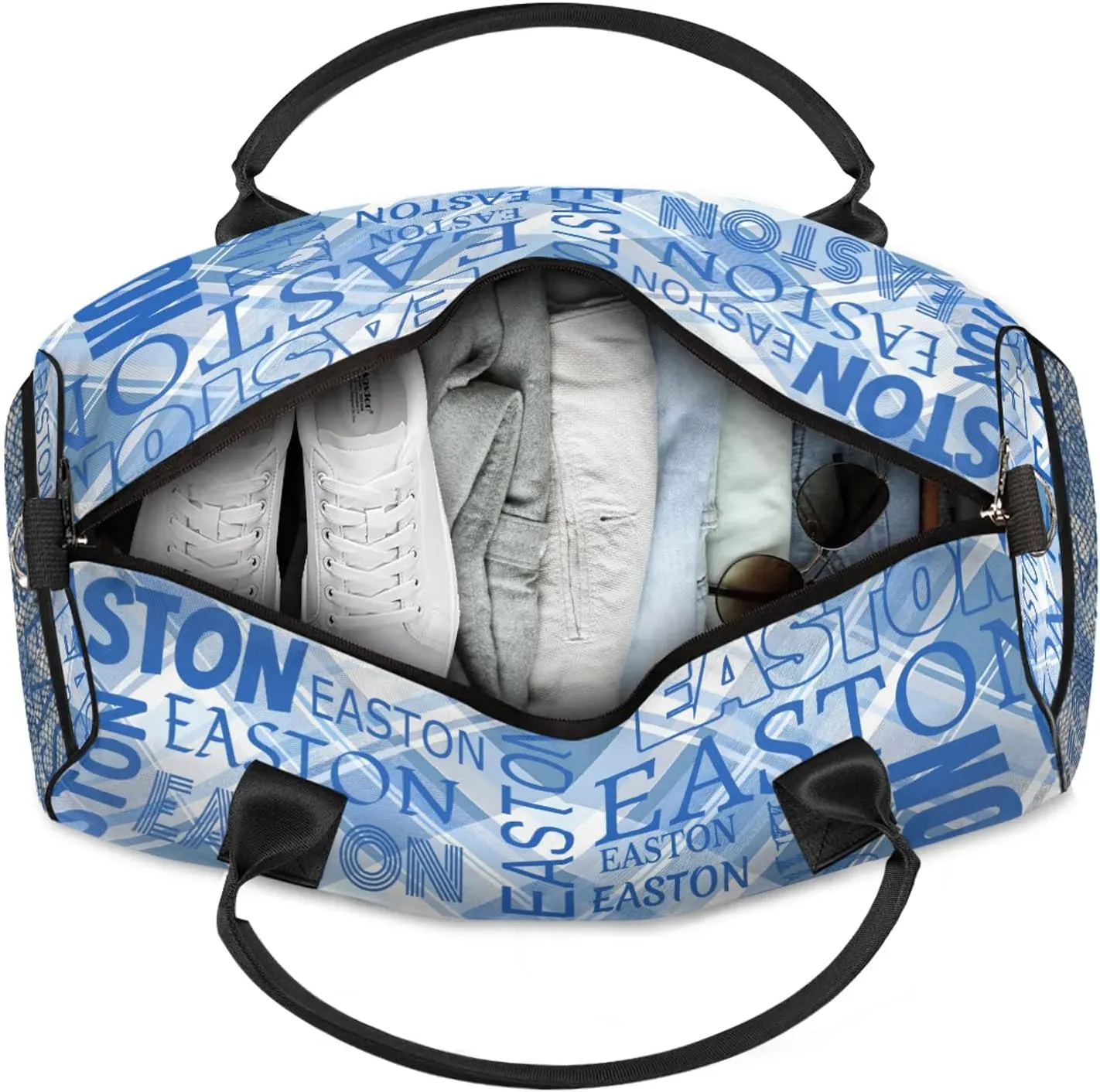 Custom Sport Gym Duffel Bag with Name Personalized Travel Overnight Bag Waterproof Customized Dance Bag Carry-On Tote 17.4in, Blue Checked