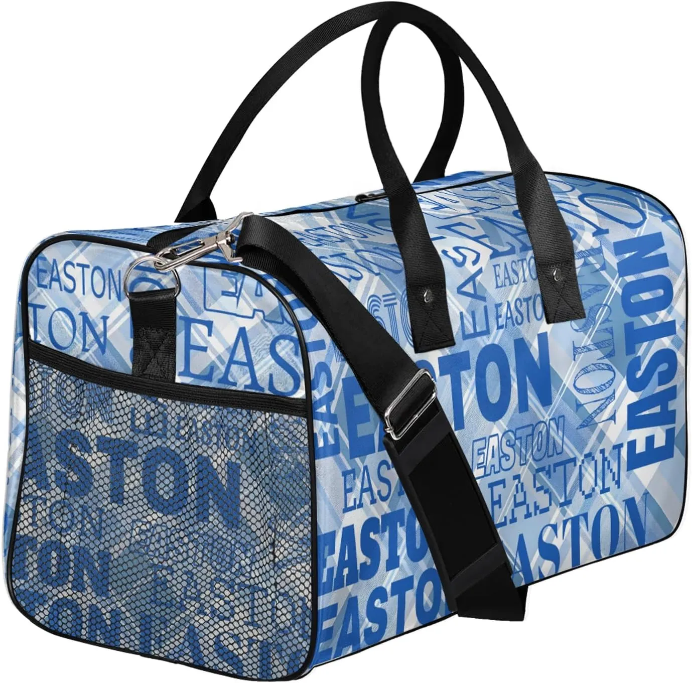 Custom Sport Gym Duffel Bag with Name Personalized Travel Overnight Bag Waterproof Customized Dance Bag Carry-On Tote 17.4in, Blue Checked