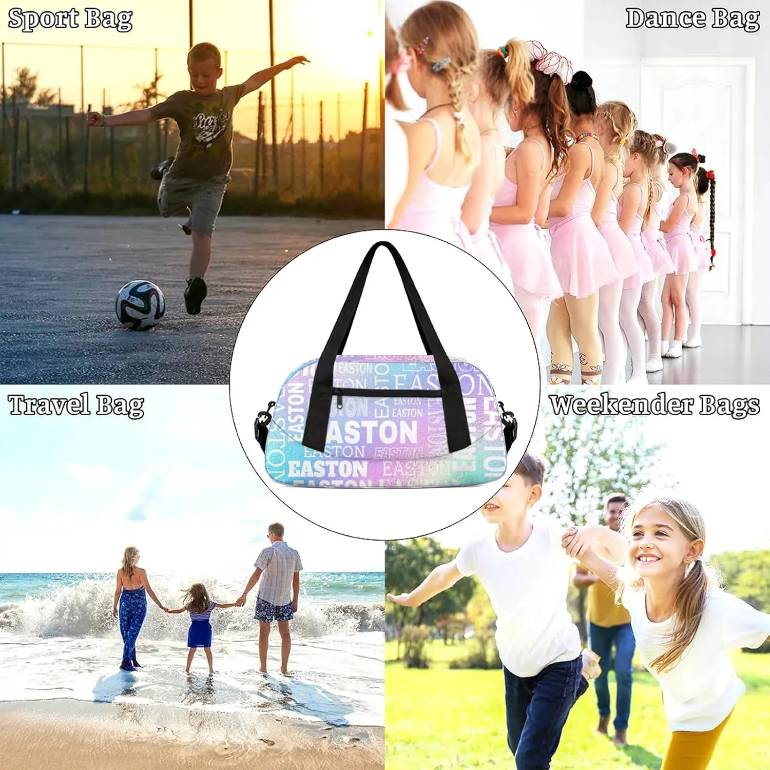 Custom Sport Gym Duffel Bag with Name Personalized Travel Overnight Bag Waterproof Customized Dance Bag Carry-On Tote 18.5in, Gradient Blue Purple