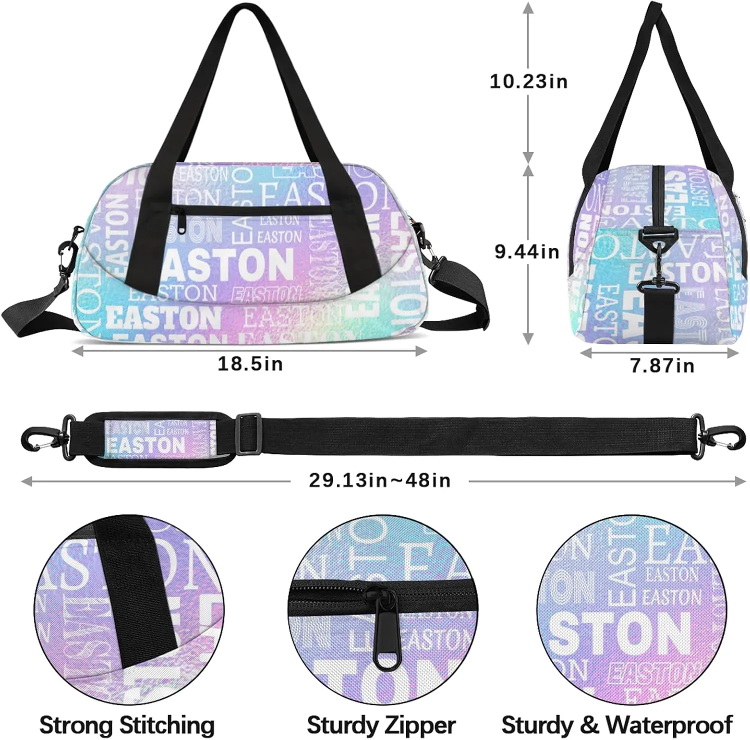 Custom Sport Gym Duffel Bag with Name Personalized Travel Overnight Bag Waterproof Customized Dance Bag Carry-On Tote 18.5in, Gradient Blue Purple