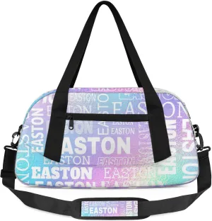Custom Sport Gym Duffel Bag with Name Personalized Travel Overnight Bag Waterproof Customized Dance Bag Carry-On Tote 18.5in, Gradient Blue Purple