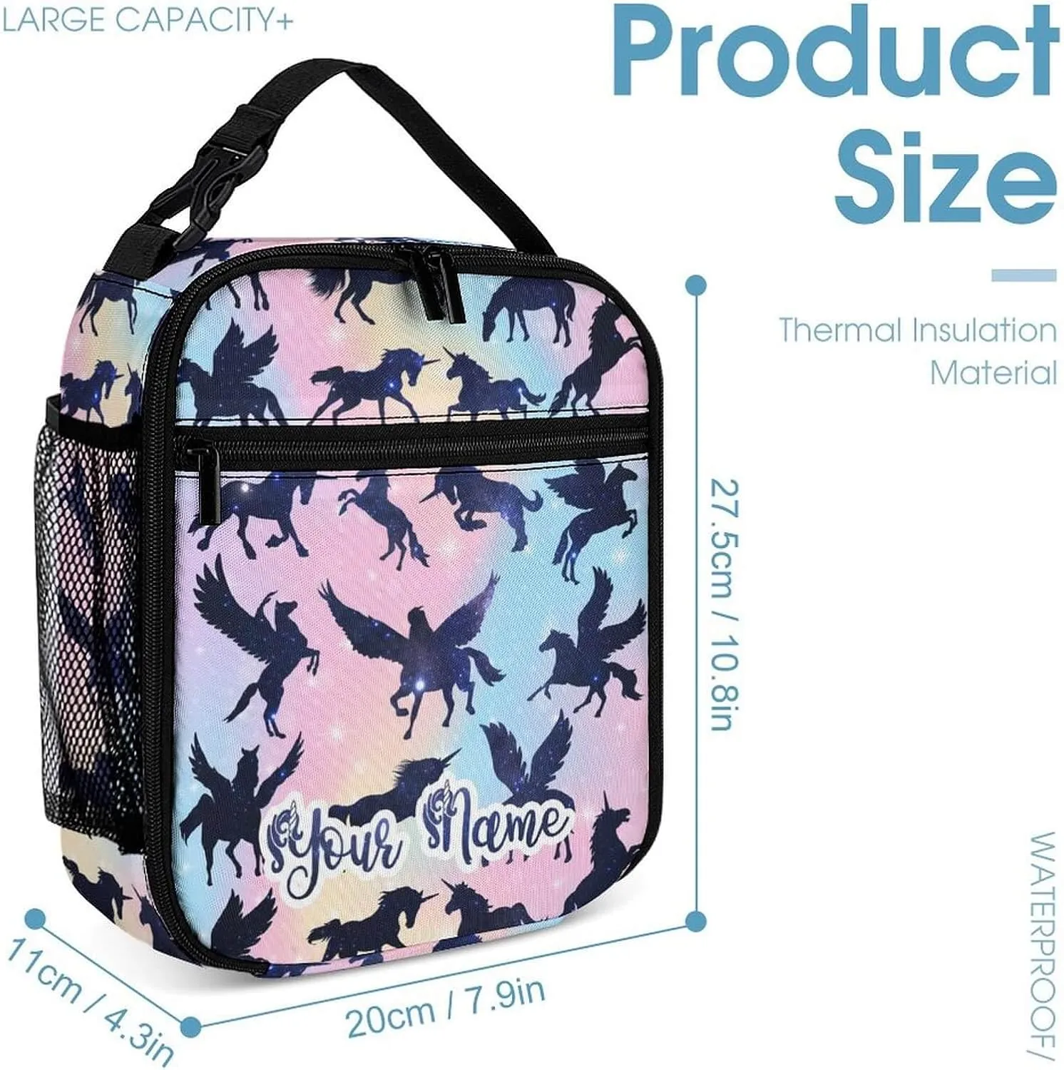 Custom Unicorn Backpack with Lunch Box & Pencil Case for Kids Girls Boys School, 16 Inch Cute Unicorns Bookbag, School Backpack for Students Children, Lightweight, Large Capacity