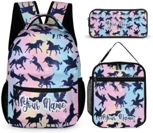 Custom Unicorn Backpack with Lunch Box & Pencil Case for Kids Girls Boys School, 16 Inch Cute Unicorns Bookbag, School Backpack for Students Children, Lightweight, Large Capacity