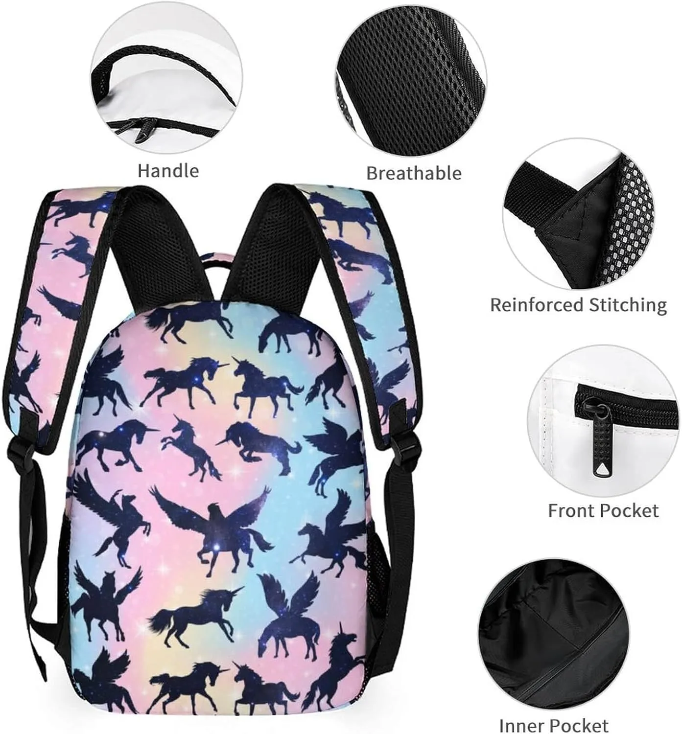 Custom Unicorn Backpack with Lunch Box & Pencil Case for Kids Girls Boys School, 16 Inch Cute Unicorns Bookbag, School Backpack for Students Children, Lightweight, Large Capacity