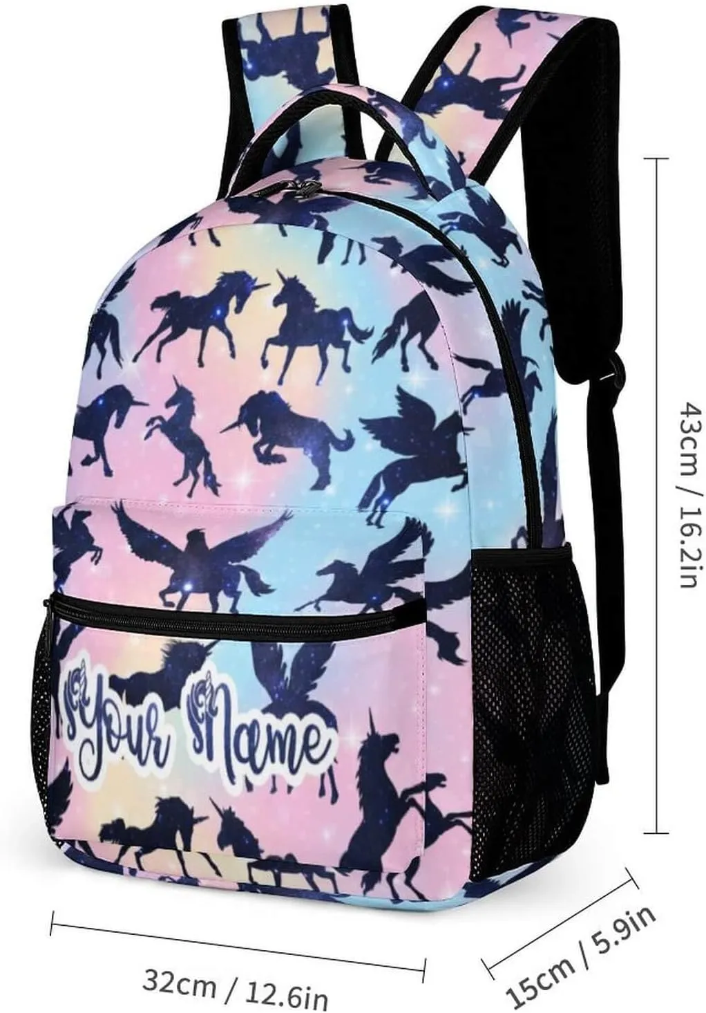Custom Unicorn Backpack with Lunch Box & Pencil Case for Kids Girls Boys School, 16 Inch Cute Unicorns Bookbag, School Backpack for Students Children, Lightweight, Large Capacity
