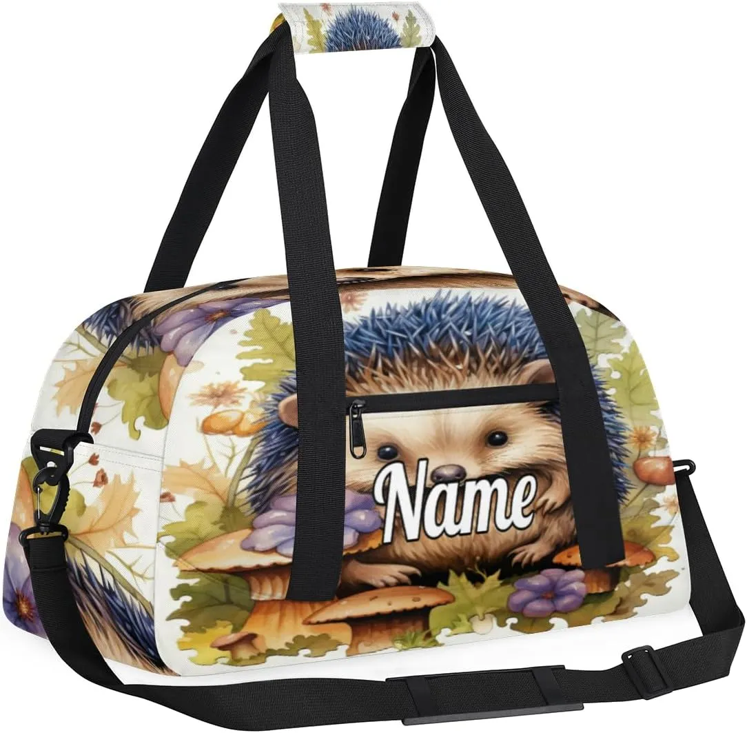 Cute Baby Hedgehog Personalized Kids Gym Bag Custom Name Sport Duffel Bag Dance Ballet Bag for Girls Practice Workout Bag