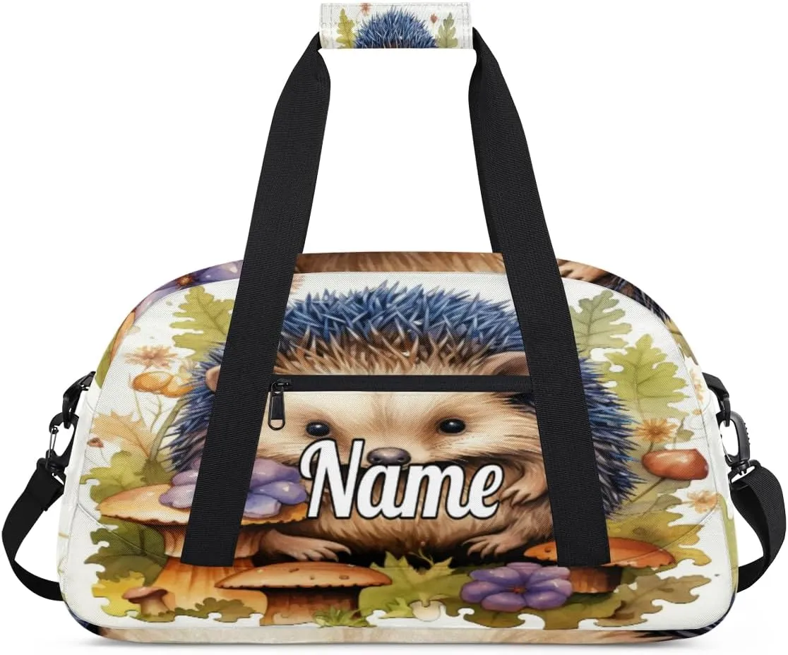 Cute Baby Hedgehog Personalized Kids Gym Bag Custom Name Sport Duffel Bag Dance Ballet Bag for Girls Practice Workout Bag