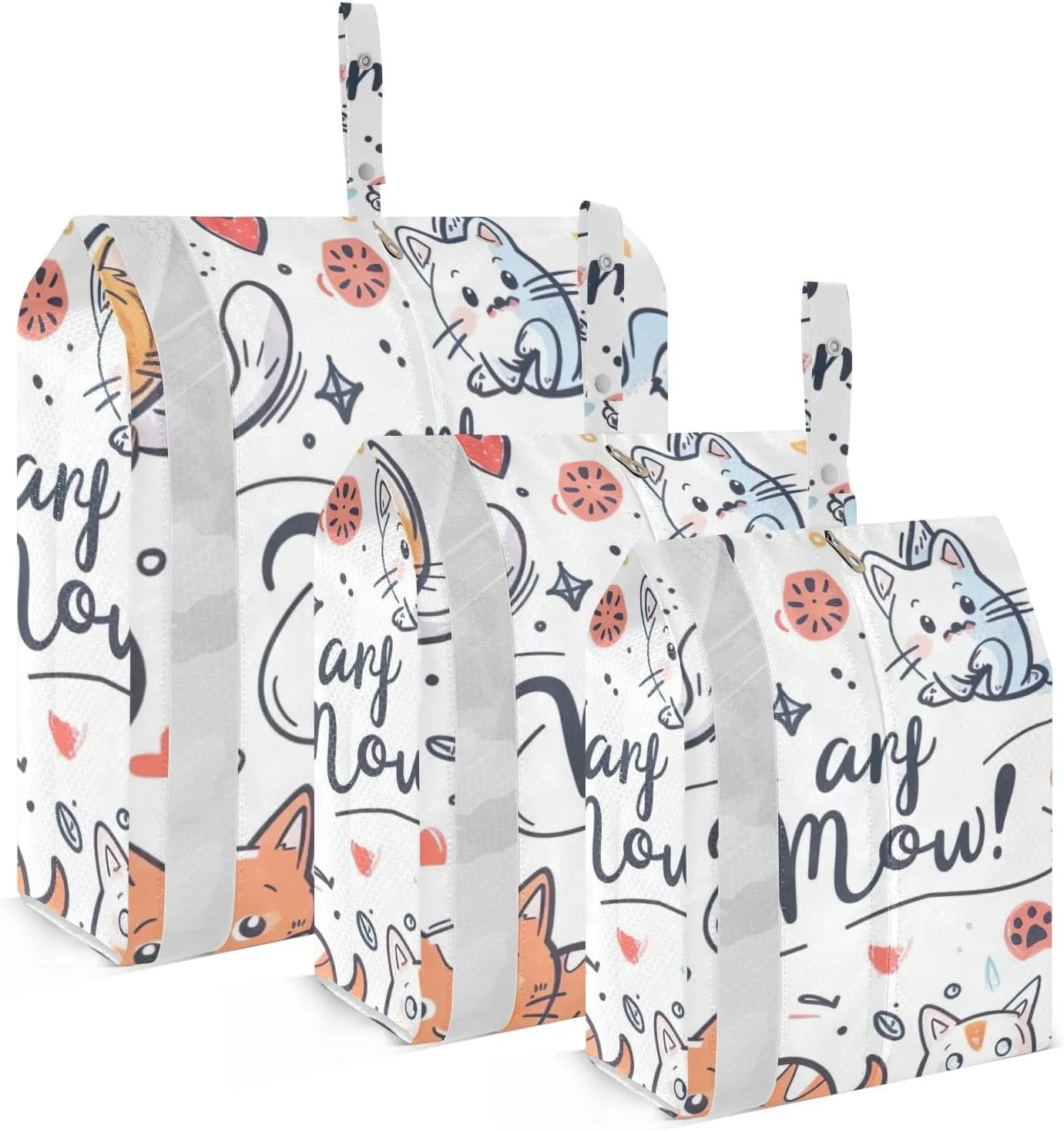 Cute Cats Travel Storage Bag with Lanyard - Portable Lightweight Classified Storage Bag with Zipper, Dust and Waterproof Travel Packing Cube for Suitcase,3 Pieces