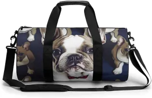 Cute French Bulldog Gym Bag Small Travel Duffle Bag with Compartment Carry On Weekender Bag for Women Men