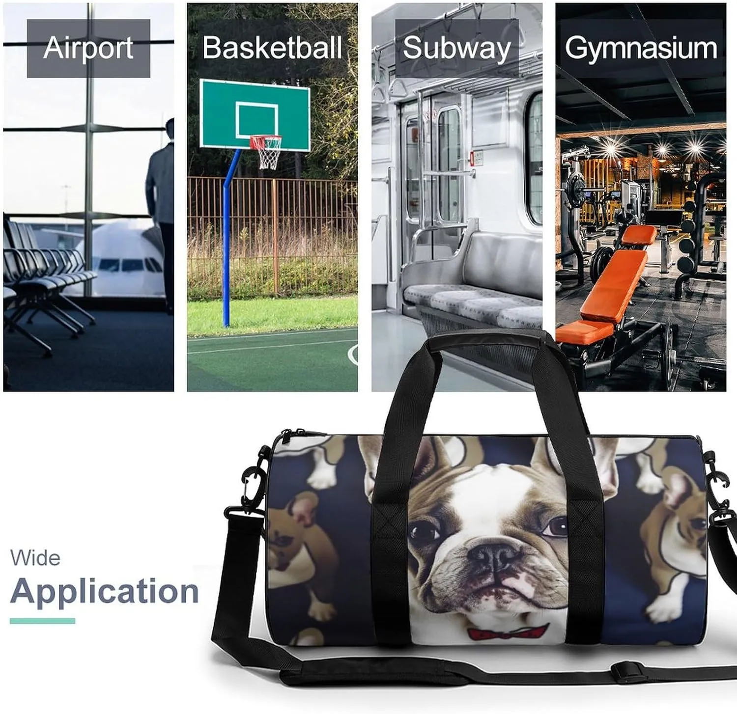 Cute French Bulldog Gym Bag Small Travel Duffle Bag with Compartment Carry On Weekender Bag for Women Men