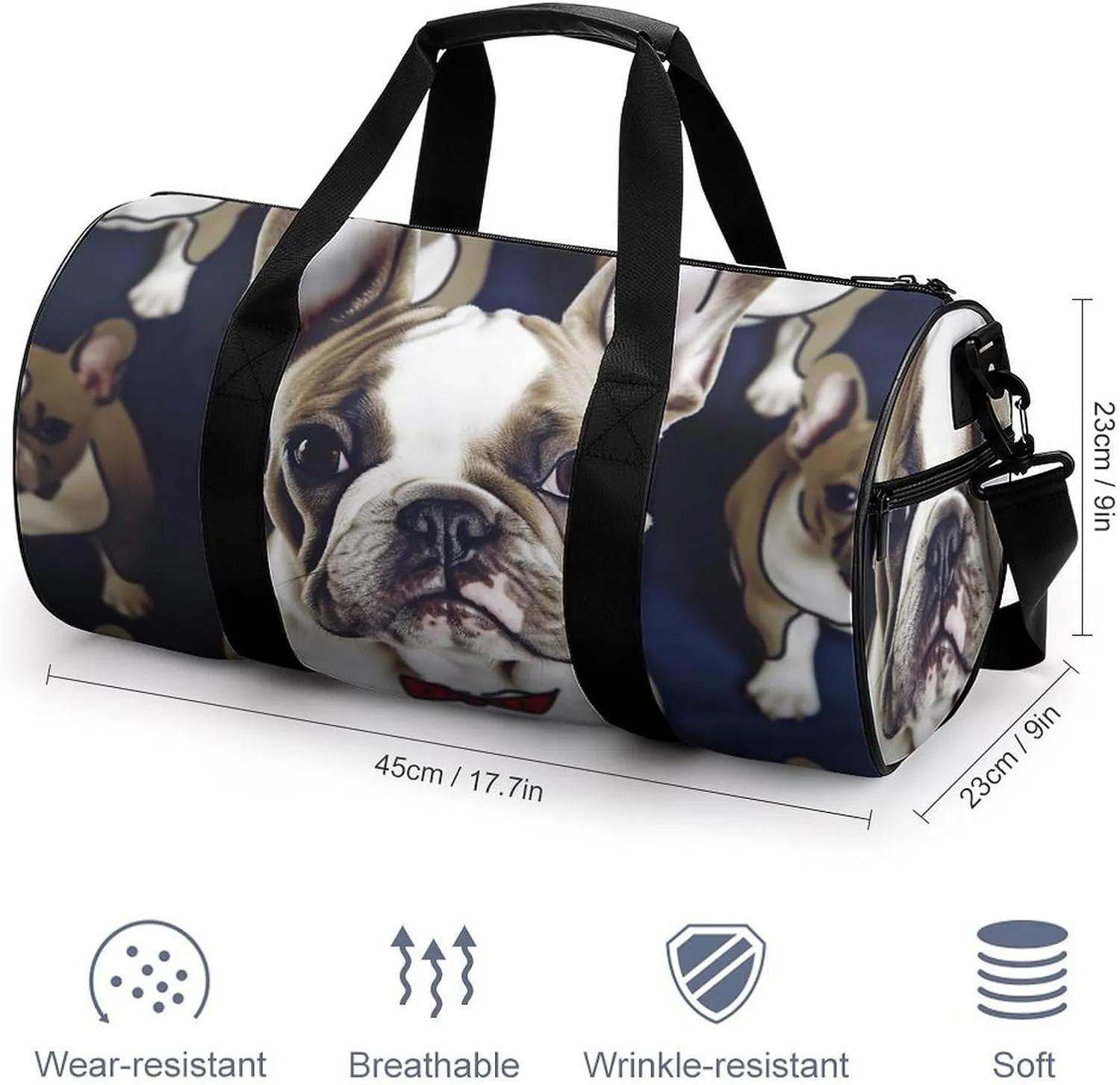 Cute French Bulldog Gym Bag Small Travel Duffle Bag with Compartment Carry On Weekender Bag for Women Men