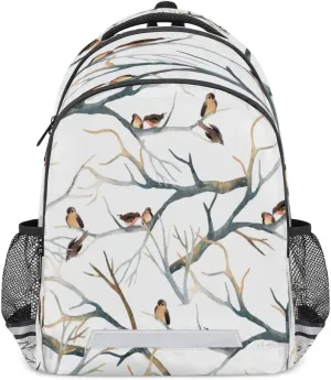 Cute Sparrows Backpack with Reflective Strip, Branches Lightweight Backpack Travel Bag Casual Daypack Laptop Bag