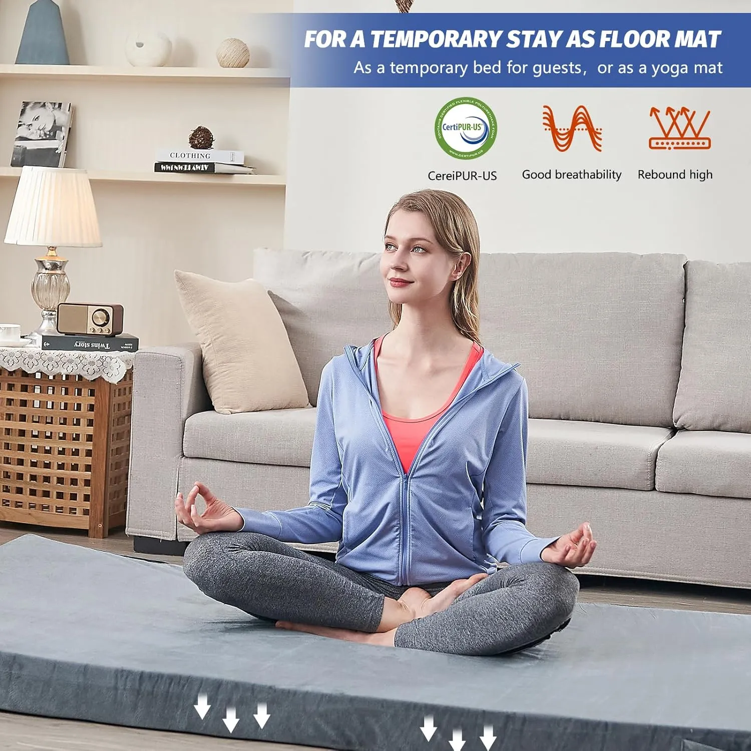 CYMULA Memory Foam Camping Mattress Pad, CertiPUR-US Sleeping Mat, Portable Roll Up Mattress for Adults, Camping Bed Pads for Sleepover, Car Bed with Travel Bag