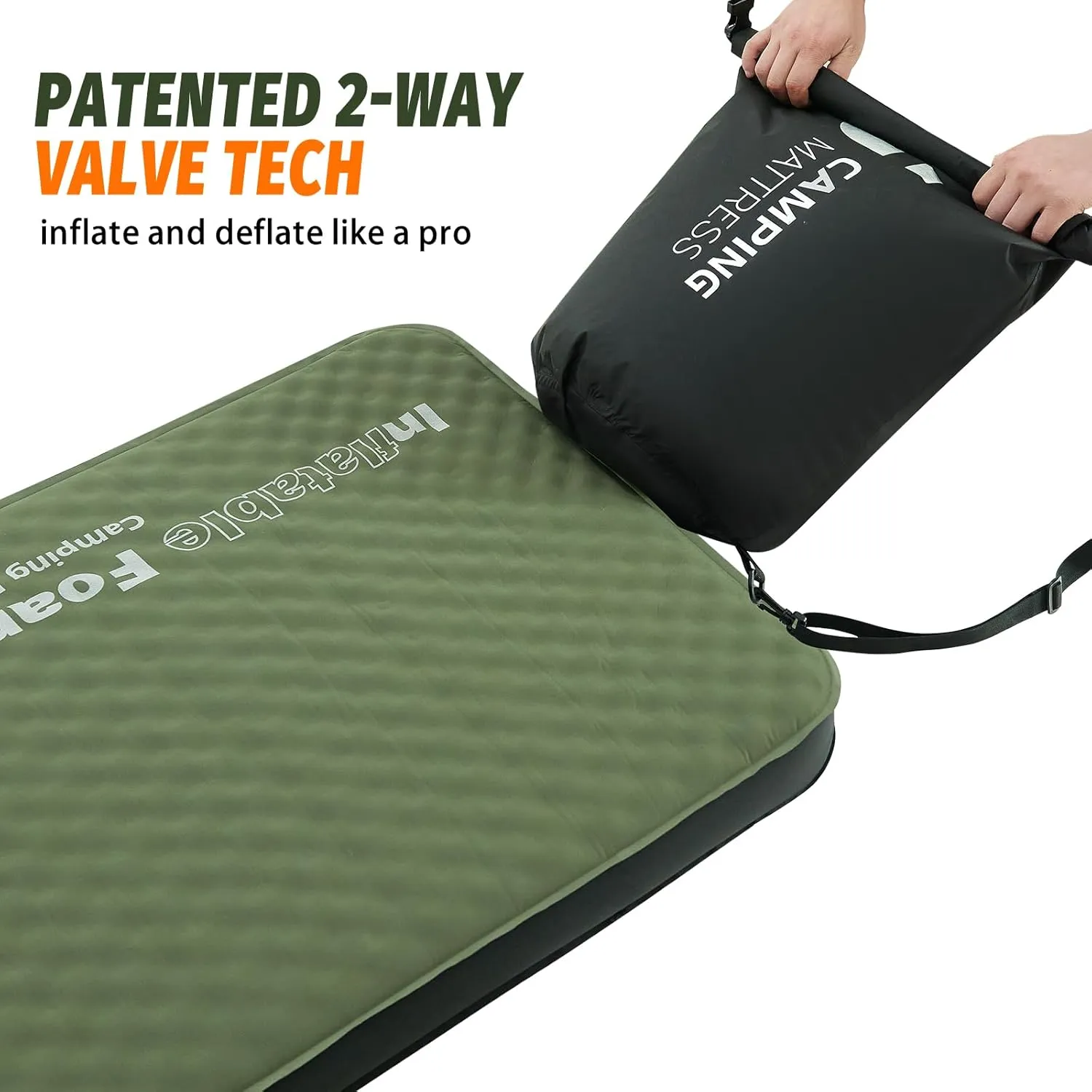 CYMULA Self Inflating Double Sleeping Pad, 4in Ultra-Thick Foam Camping Mattress 2 Person with Air Pump Sack Floor Bed for Adults Inflatable Sleeping Mat Camping Essentials for Travel, Army Green