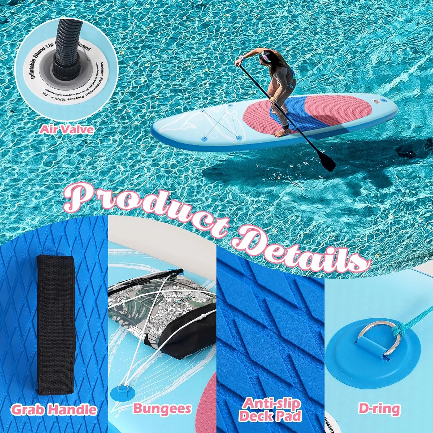 DAKUWAR Paddle Board 10'6''/10' Inflatable Stand Up Paddle Boards with SUP Accessories Ultra-Light Paddleboard Non-Slip Comfort Deck for Adults & Youth of All Skill Levels